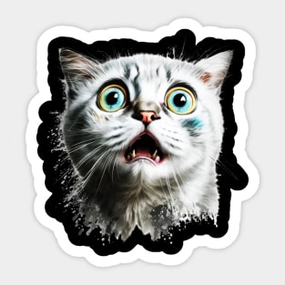 Funny Scared Cat Face, Cat Lover, Scaredy Cat Sticker